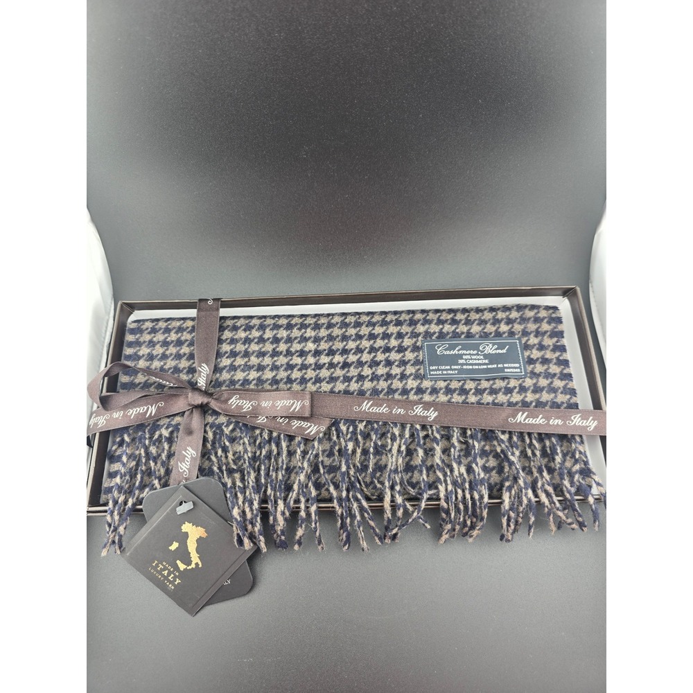 NIB Linea Emmeti Italian Cashmere Blend Scarf Made in Italy Houndstooth Pattern